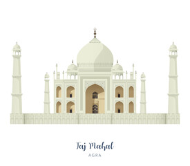 Taj Mahal -  an Ivory-White Marble Mausoleum in Agra - Stock Illustration