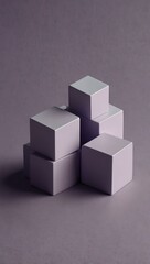 Geometric 3D logo with stacked cubes on lavender.