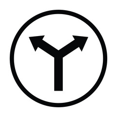 Left, right road direction icons. Silhouette of two direction black arrow road traffic sign. Traffic sign symbol isolated on white background. Vector illustration. EPS 10