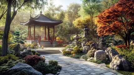 Fototapeta premium A breathtaking fusion of nature and architecture, where stunning landscapes harmonize with magnificent structures to create a scene of serene beauty