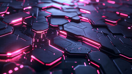 Naklejka premium A futuristic pattern of overlapping hexagons with neon accents. 