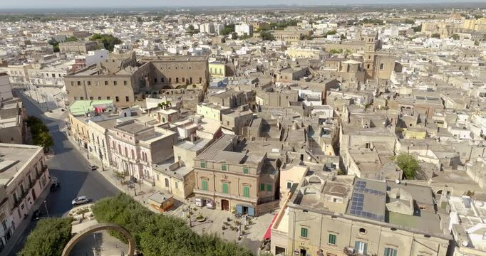 Aerial view of houses and apartments in the historic center of Manduria. It is a city in the province of Taranto, Puglia, Italy.