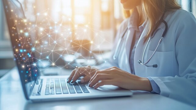 healthcare professional utilizing DMS technology to streamline patient data on a computer ensuring efficient and organized telemedicine consultations