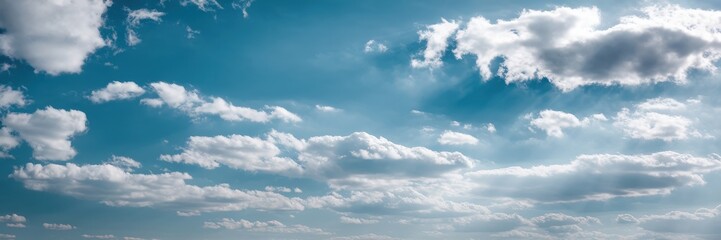 Obraz premium Jasnoniebieskie niebo pokryte puszystymi, białymi chmurami w pogodny dzień.