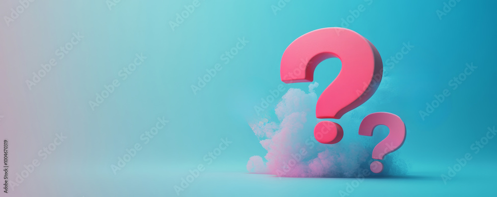 Poster pink question marks floating on pastel background