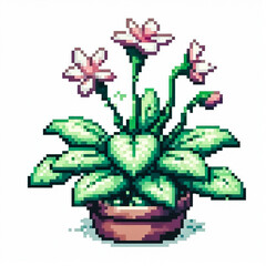 Fototapeta premium 8bit pixel art style illustration of a potted plant