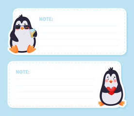 Note Card with Cute Penguin Character Vector Template