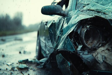 Fototapeta premium Close-Up View of a Damaged Car with Shattered Glass