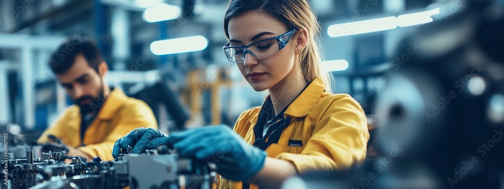 Canvas Prints Young engineer working diligently on machinery in a modern industrial workshop during the day