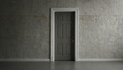 Gray door against a textured white wall