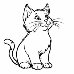 Obraz premium A black and white coloring book with an illustration of a cat, creating a platform for children's creativity. Promotes the development of creativity and perseverance.
