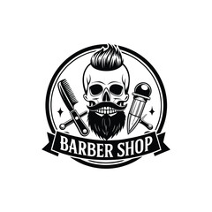 barber stencil vector art silhouette logo design black and white 