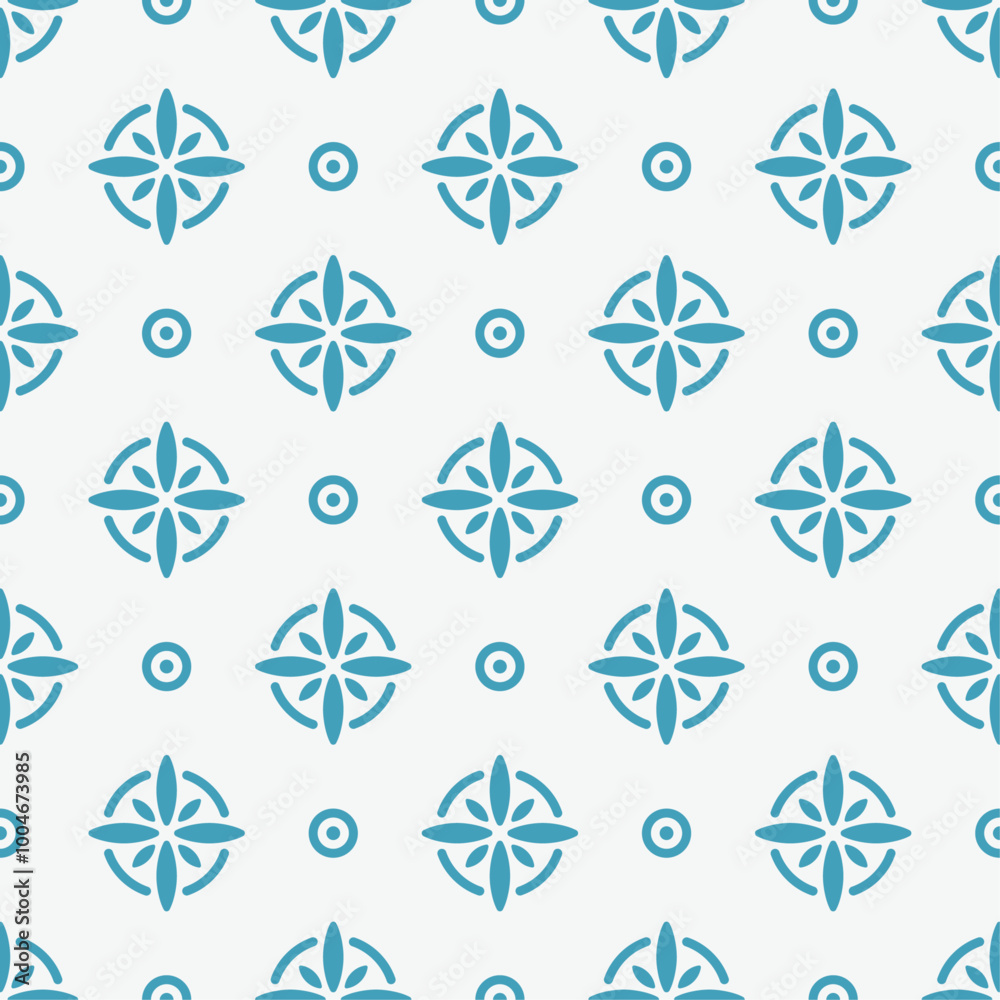 Poster abstract blue geometric ornamental texture with flower silhouettes. simple ornament in oriental styl
