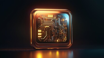 Obraz premium Golden digital coin with intricate circuitry glowing on a dark background representing the concept of cryptocurrency