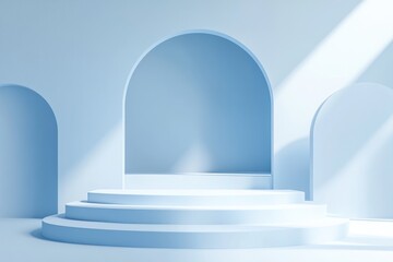 Obraz premium Geometric Stage for Modern Cosmetic Product Presentation in Abstract Blue Scene