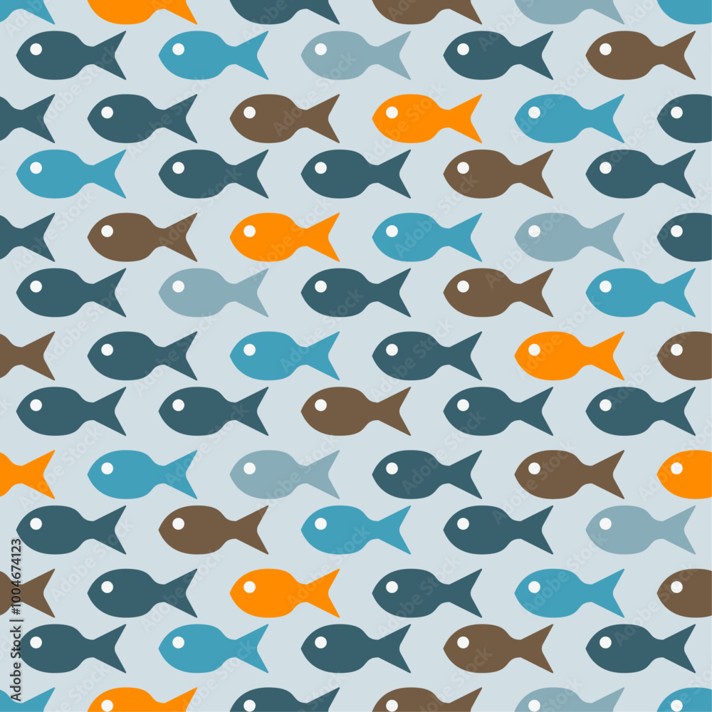 Poster Background and identical fish. Simple fish are the same and colored.