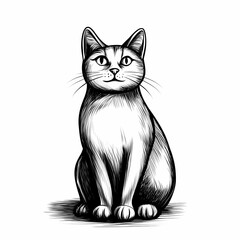 Obraz premium A black and white coloring book with an illustration of a cat, creating a platform for children's creativity. Promotes the development of creativity and perseverance.