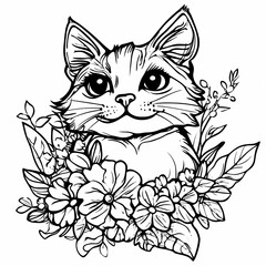 Obraz premium A black and white coloring book with an illustration of a cat, creating a platform for children's creativity. Promotes the development of creativity and perseverance.