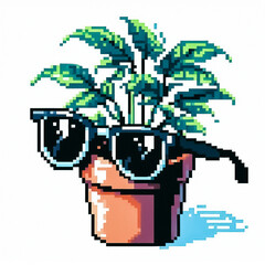 Obraz premium 8bit pixel art style illustration of a potted plant