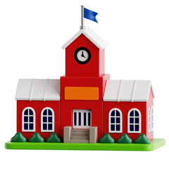 Classic Red School Building with Clock Tower