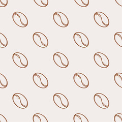 Coffee beans on a seamless fabric. Diagonally placed coffee beans, pattern for coffee shops.