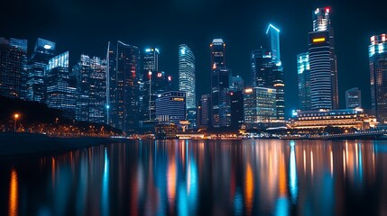 Fototapeta premium Glistening singapore cityscape under starry night sky picture