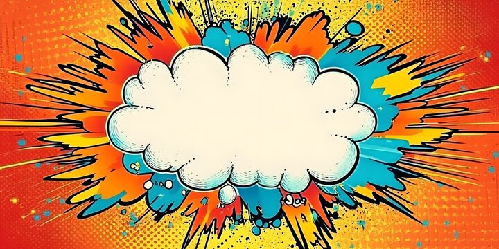 a pop art speech bubble template with a dynamic explosion effect. with vibrant colors, generative ai