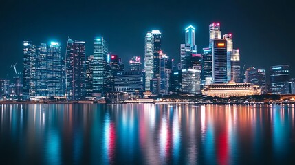 Singapore cityscape at night with vibrant light displays photos