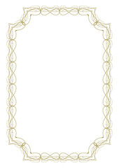 Golden vintage frame A4 format with original openwork ornament. Vector illustration