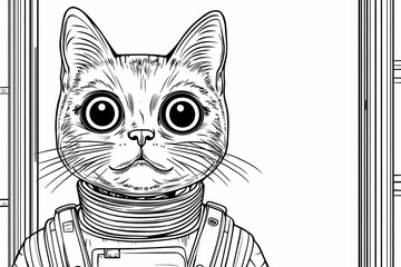 Coloring book in black and white with a picture of a cat. Promotes the development of creative thinking and concentration in children.