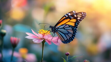 Butterfly on Flower in Serene Garden Setting