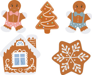 Vector set of gingerbread cookies is ideal for commercial purposes: cards, posters, advertising, pattern