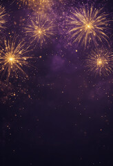 Naklejka premium Dark violet and gold fireworks with bokeh on new year's eve, featuring copy space in an abstract holiday background