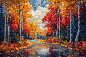autumn leaves cascade from vibrant maple trees blanketing the ground in rich colors this picturesque scene captures the essence of fall evoking nostalgia and the beauty of nature