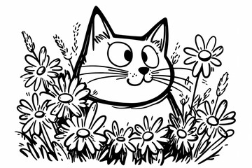 Obraz premium Coloring page with a cat, black and white outline. A great chance for children to show imagination and develop artistic skills.