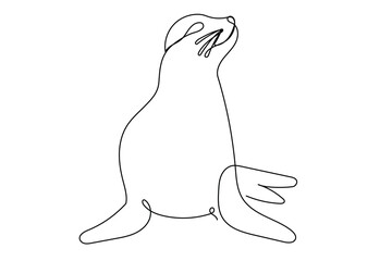 Line Art Seal Animal Abstract Portrait. Lineart Isolated On White Background. One Continuous Line Drawing Wild Animal. Simple Modern Outline Portrait  Editable Sketch	
