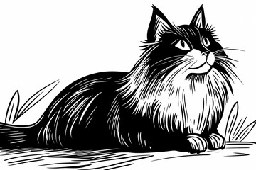 Obraz premium A black and white coloring book with a picture of a cat, ideal for children. Develops creative thinking and attention to detail.