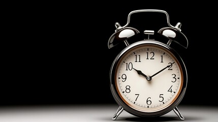 Time's Ticking: Vintage Alarm Clock on Black Background 