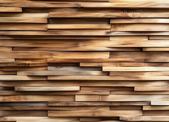 Rustic wooden wall constructed from natural linear textured planks serving as a simple modern architectural design element for interior decor