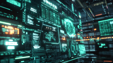 Fototapeta premium A futuristic AI interface translating languages in real-time. 