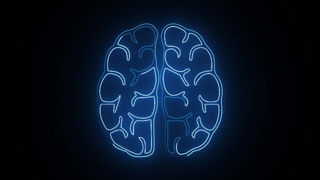 brain concept neon line .Neon brain icon animation.