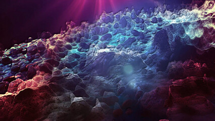 Landscape of a futuristic planet. Magic digital futuristic glowing energy particles.
