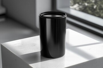 a customizable black tumbler sits elegantly on a pristine white surface inviting personal designs or text highlighting its sleek modern features and smooth finish