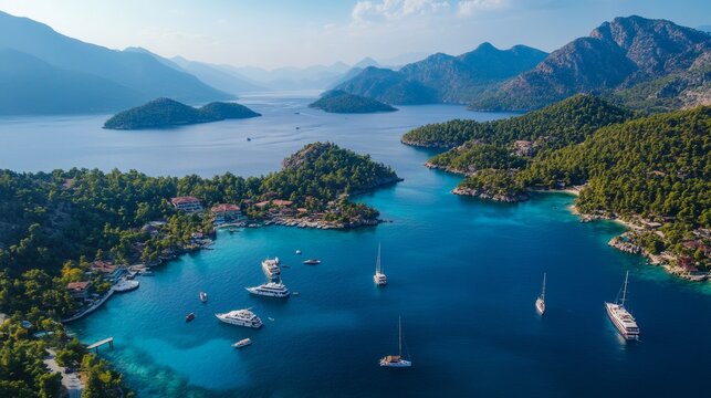 Turkish Maldives Yassica Islands Drone Photo, Gocek Fethiye, Mugla Turkiye (Turkey)
