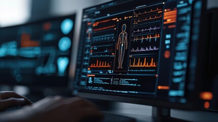 Obraz premium AI-powered medical device continuously monitoring patients' vitals in ICU, improving response time to emergencies, AI healthcare, ICU monitoring