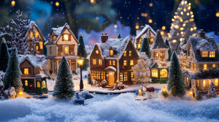 Miniature Christmas Village Scene
