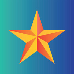 A vibrant 3D golden star with an orange-red gradient effect on a modern blue-green background. This geometric design is perfect for awards, achievements, or decorative graphics.