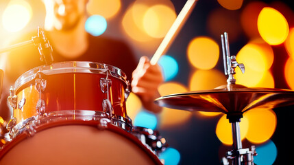Drummer in Spotlight: Energetic Performance Close-up 