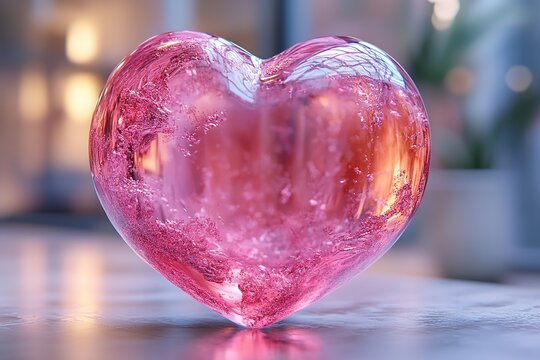 A heart made of glass is sitting on a table