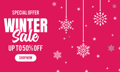 Winter sale vector banner set with sale text and snow background template for winter season discount promotion. Vector illustration.